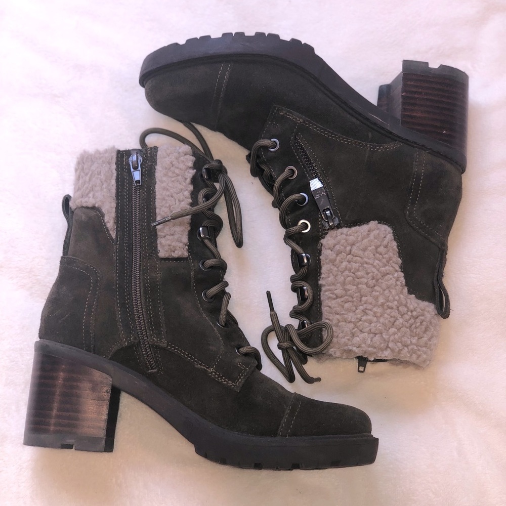 Marc Fisher Lansley Lace-up Heeled Boot in Olive